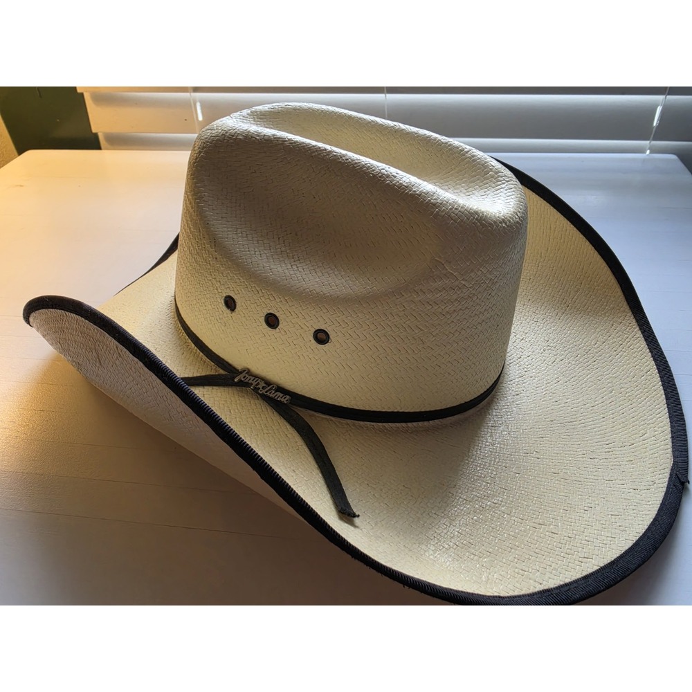 Tony Lama Straw Cowboy Hat Western Ranch Rodeo Size 7 1/8 As Is Bent Brim